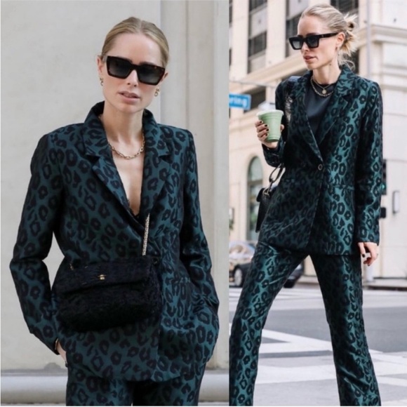 Anine Bing - Madeleine Black Green Blazer Leopard SZ XS - Picture 1 of 9
